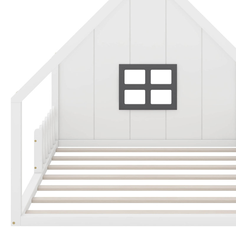 Lit en bois avec fenêtre et clôture, Blanc