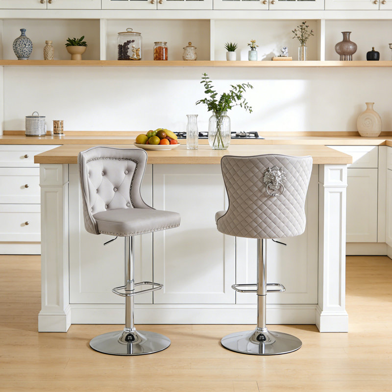 Tabouret de bar Fredez, Gris, Chrome chrome