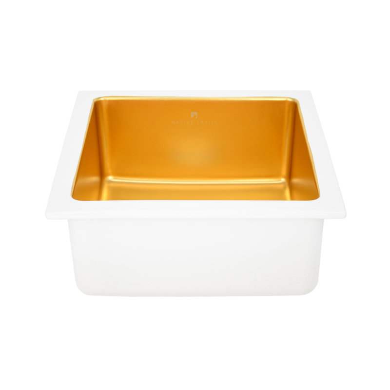 Reveler 15.75" Square Undermount Fireclay Bar Sink, Matte Gold