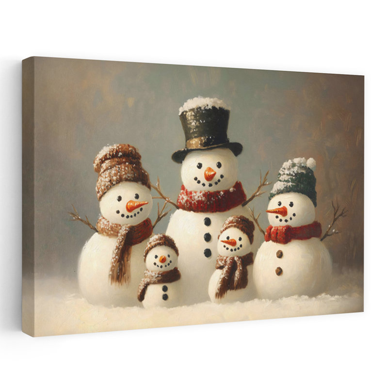 «Snowman Family Portrait», impression d'art mural fantaisiste rustique traditionnel, 16" H x 24" W