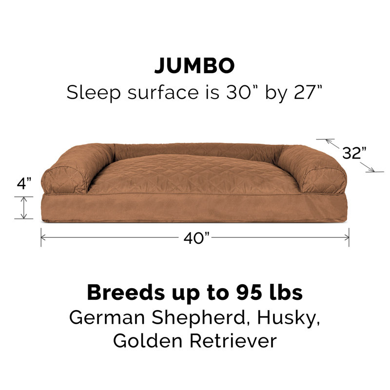  Quilted Pillow Sofa Style Bolster Dog Bed, Toasted Brown, Jumbo (40" W x 32" D x 8" H)