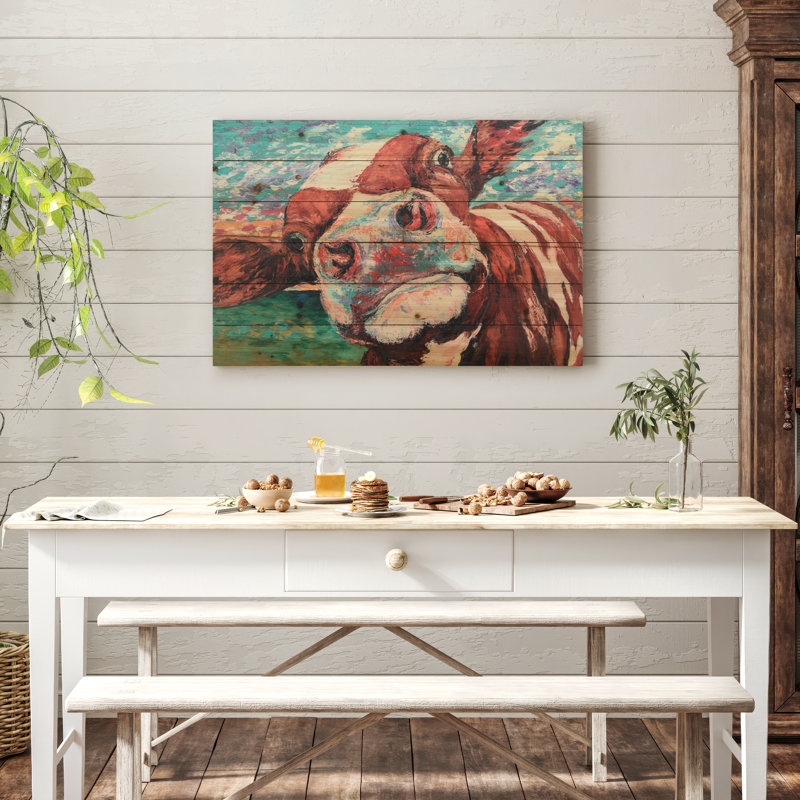«Curious Cow 1 Arte de Legno, impression numérique» sur bois
