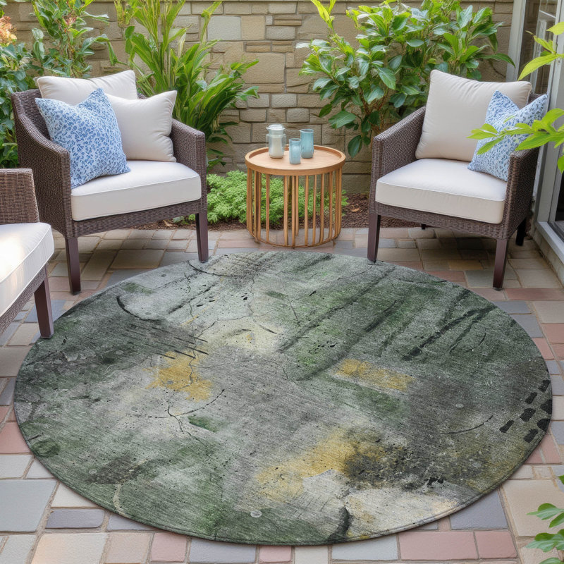 Machine Washable Indoor/Outdoor Xhevrie Pewter Rug, Round 8'