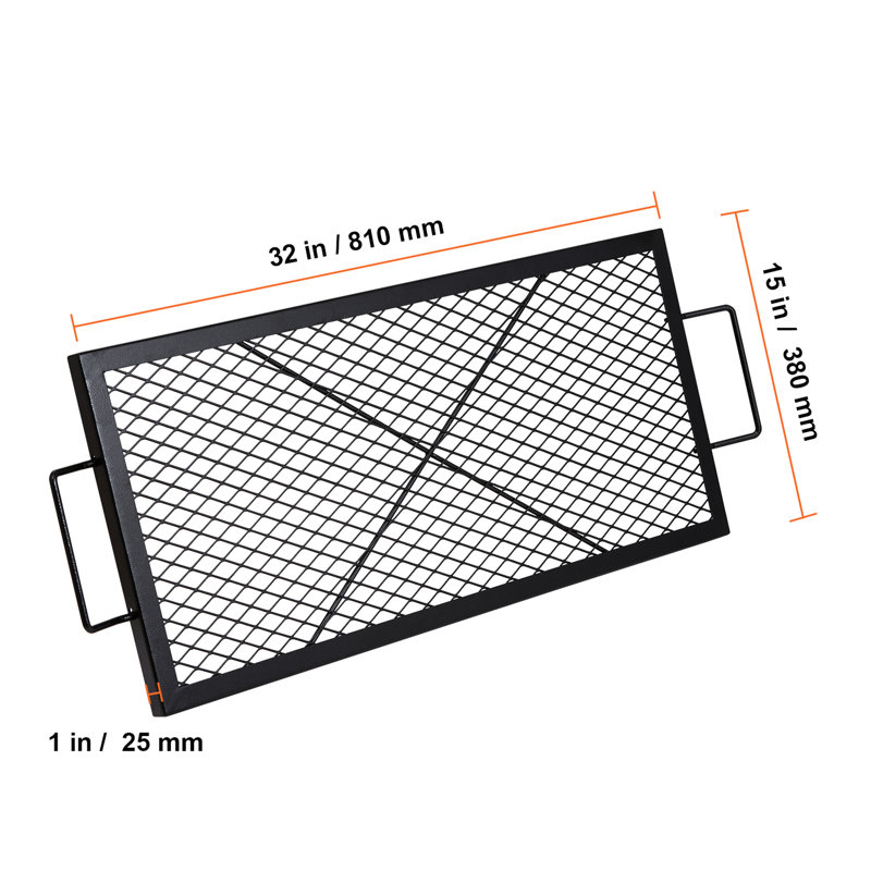 Cuisson rectangulaire 32 po X-Marks, acier robuste pour feu de camp, camping portatif, conception résistante à la rouille et à haute température, grille de bon foyer pour barbecue, utilisation extérieure, acier, grande surface