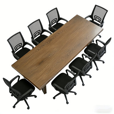 8-person solid wood conference table set with ergonomic office chairs