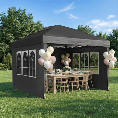 10' x 10' Heavy Duty Pop Up Canopy Tent, Waterproof Folding Party Tent with 4 Removable Sidewalls, Instant Outdoor Event Shelter for Backyard, Wedding, Market & Commercial Use, Black