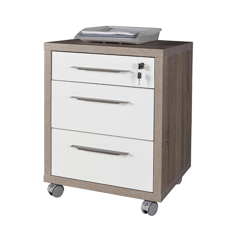 Disegno 3 -Drawer Mobile File Cabinet, Brown/White