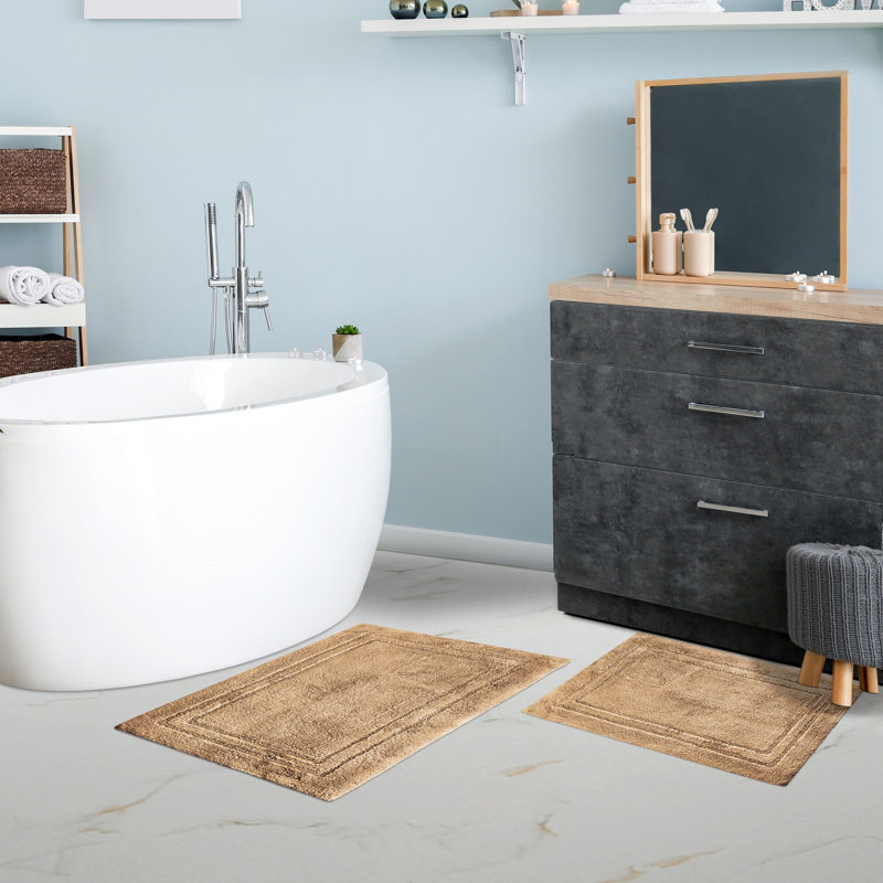 Sandcliff Cotton Non-Skid Machine Washable 2 Piece Bathroom Rug Set, Solid Latte