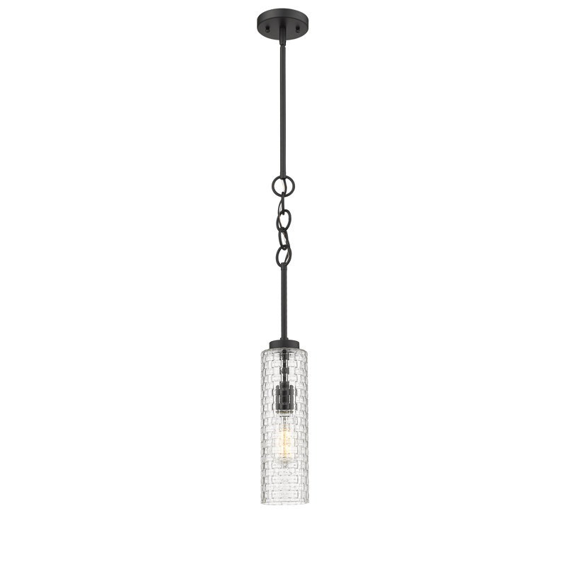 Luminaire suspendu cylindrique à 1 lumière Lakwanzaa, H 20,75 po x l 4 po x P 4 po, Noir mat