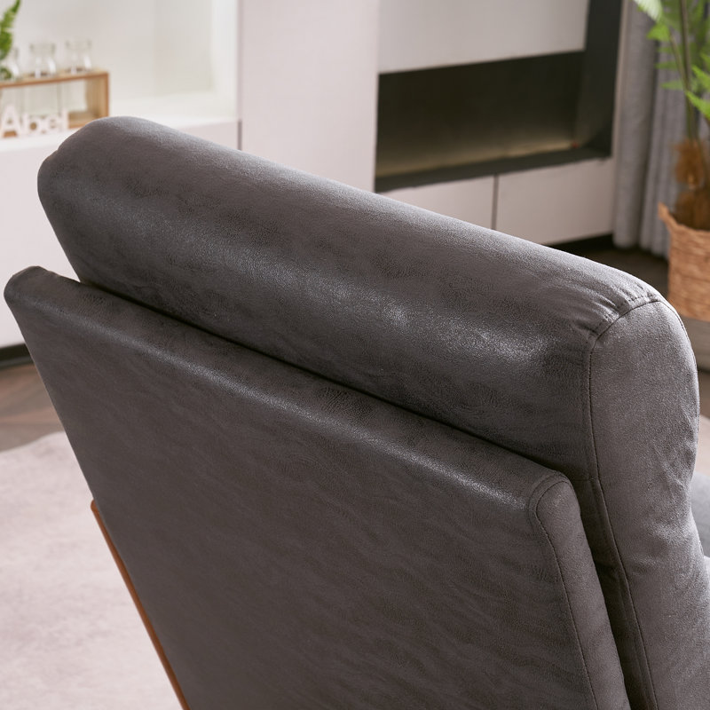 Fauteuil en bois massif l 25,6 po avec support lombaire Lemley , Tissu de bronzage gris foncé