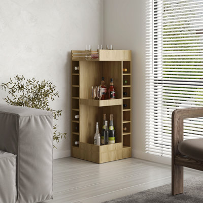3-Tier Corner Bar Cabinet With Fourteen Wine Bottle Cubbies