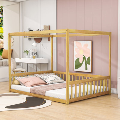 Wooden Canopy Floor Bed With Safety Features