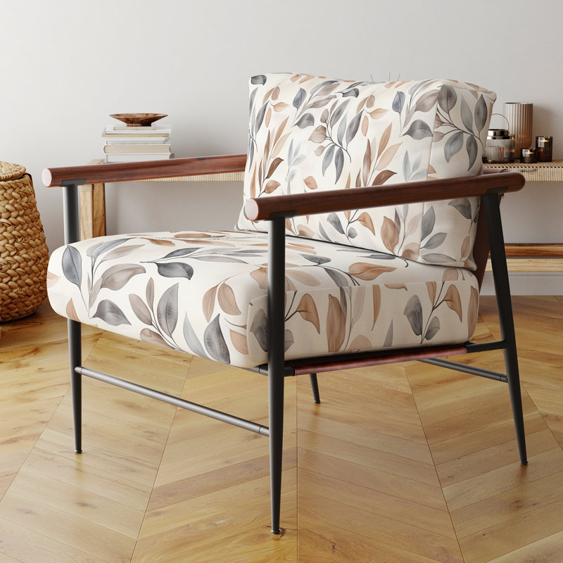 Chaise rembourrée Floral, Bras ronds bruns