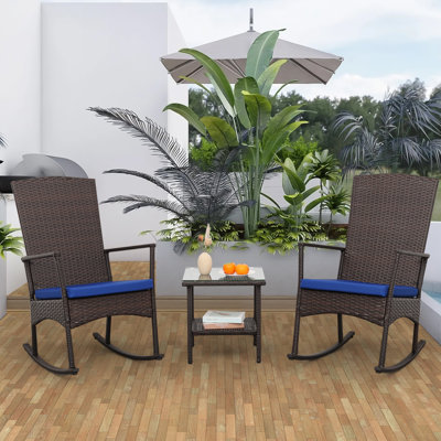 3-Piece Outdoor Rocking Chair with Coffee Table and Cushions by Red Barrel Studio