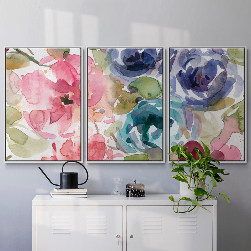 Garden Palette II - Toile encadrée multi-pièces, H 40 po x l 78 po x P 2 po, Blanc