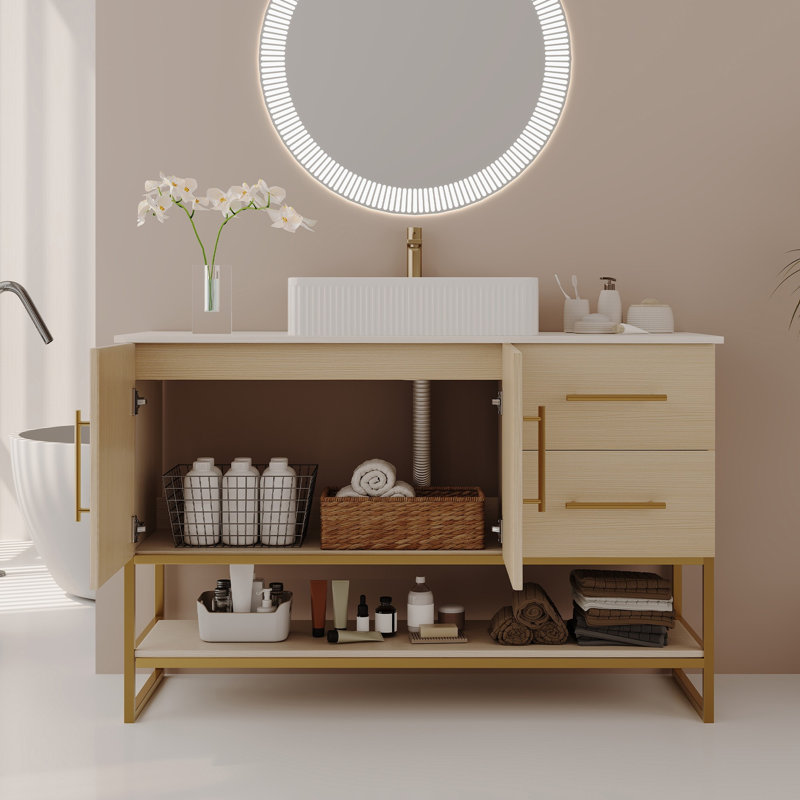 Ensemble de meuble-lavabo avec lavabo 47,2 po, armoire de rangement en bois massif avec armoire