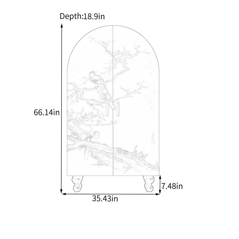 Armoire en pin avec motif d'oiseaux et de fleurs