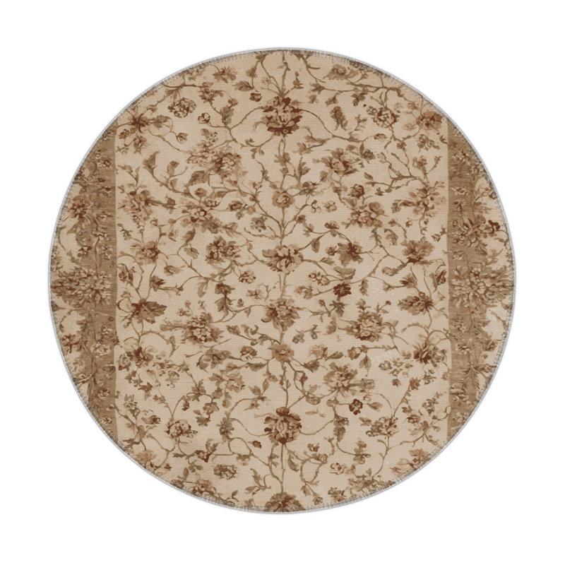 Botanical Beige Indoor and Outdoor Area Rug, Round 5'