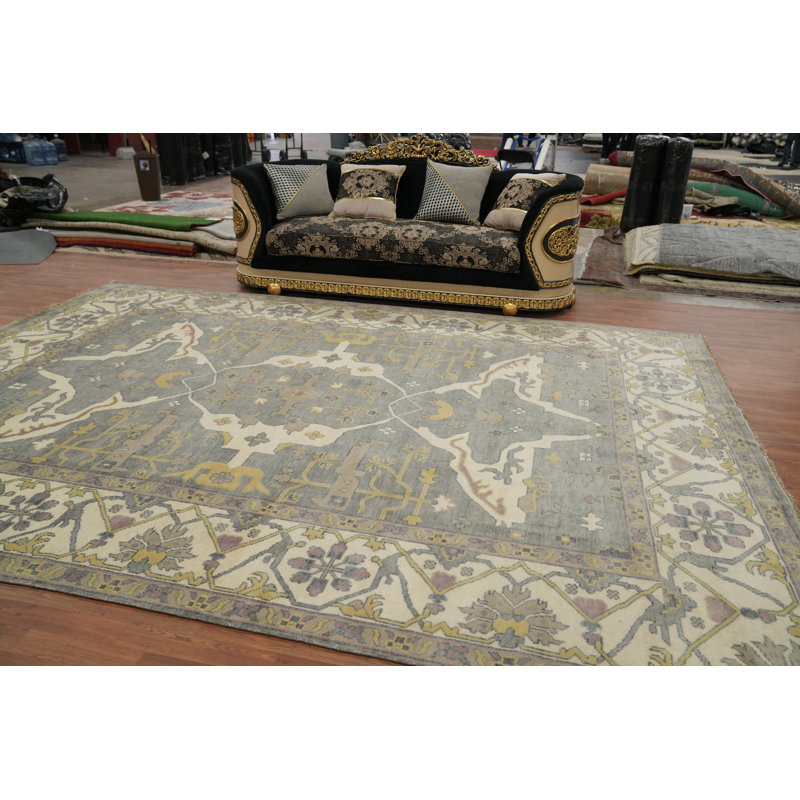 Grand tapis indien en laine fait à la main de style transitionnel Oushak 10 x 14