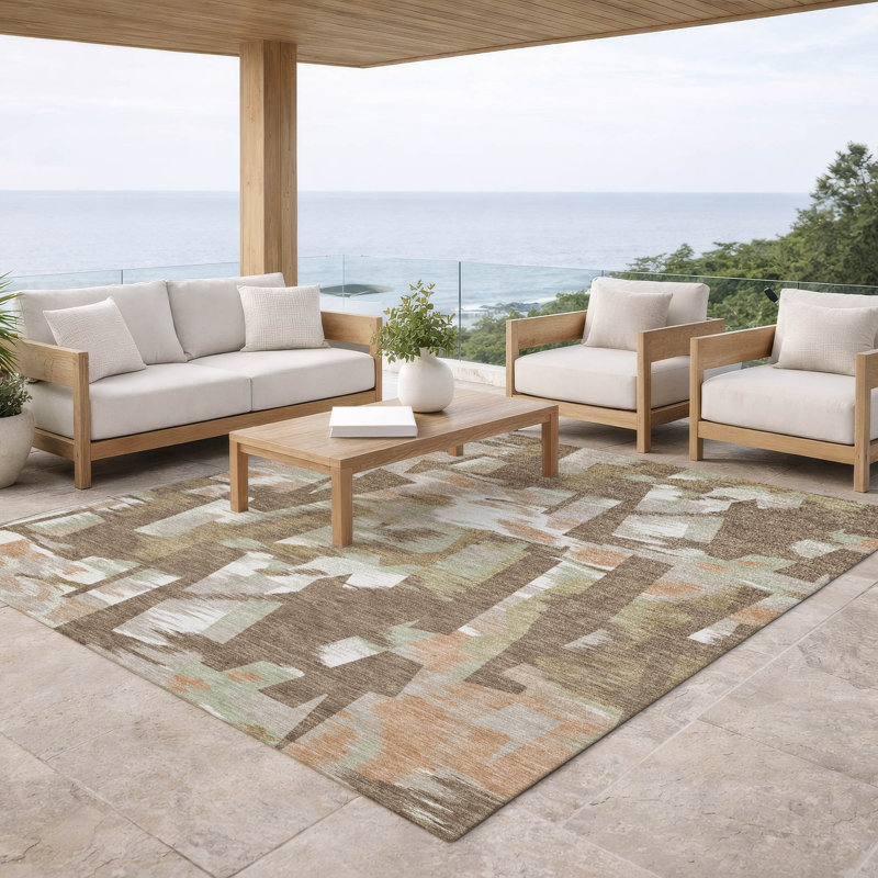 Tapis moderne lavable à la machine intérieur / extérieur ACN2837, Moka, 10 pi x 14 pi