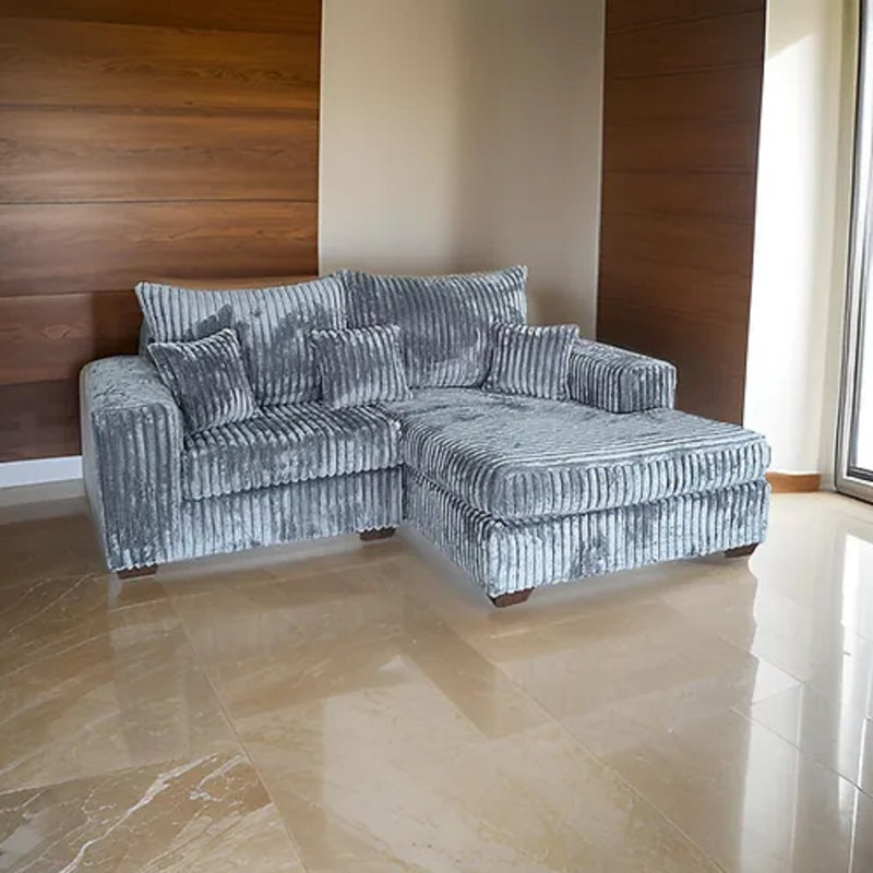 Canapé modulaire 2 pièces avec coussins moelleux Neston, Velours côtelé gris