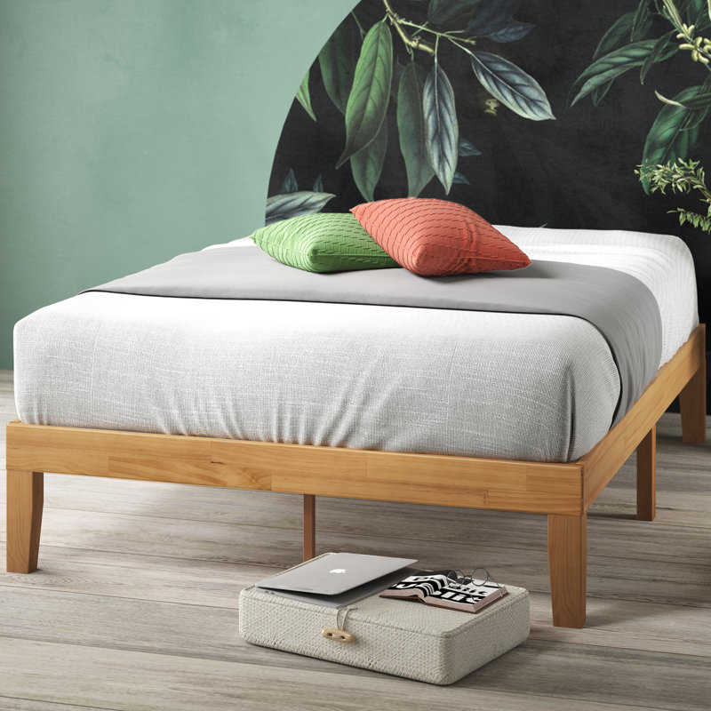 Jowita Wood Platform Bed Frame, Queen, Natural Brown