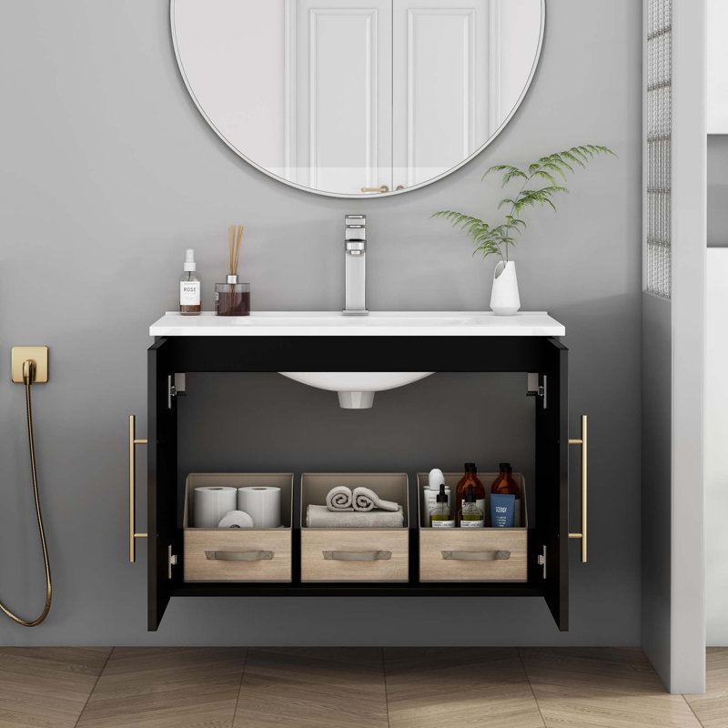 Wall-Mounted Bathroom Vanity With Sink Combo, Black, 30"
