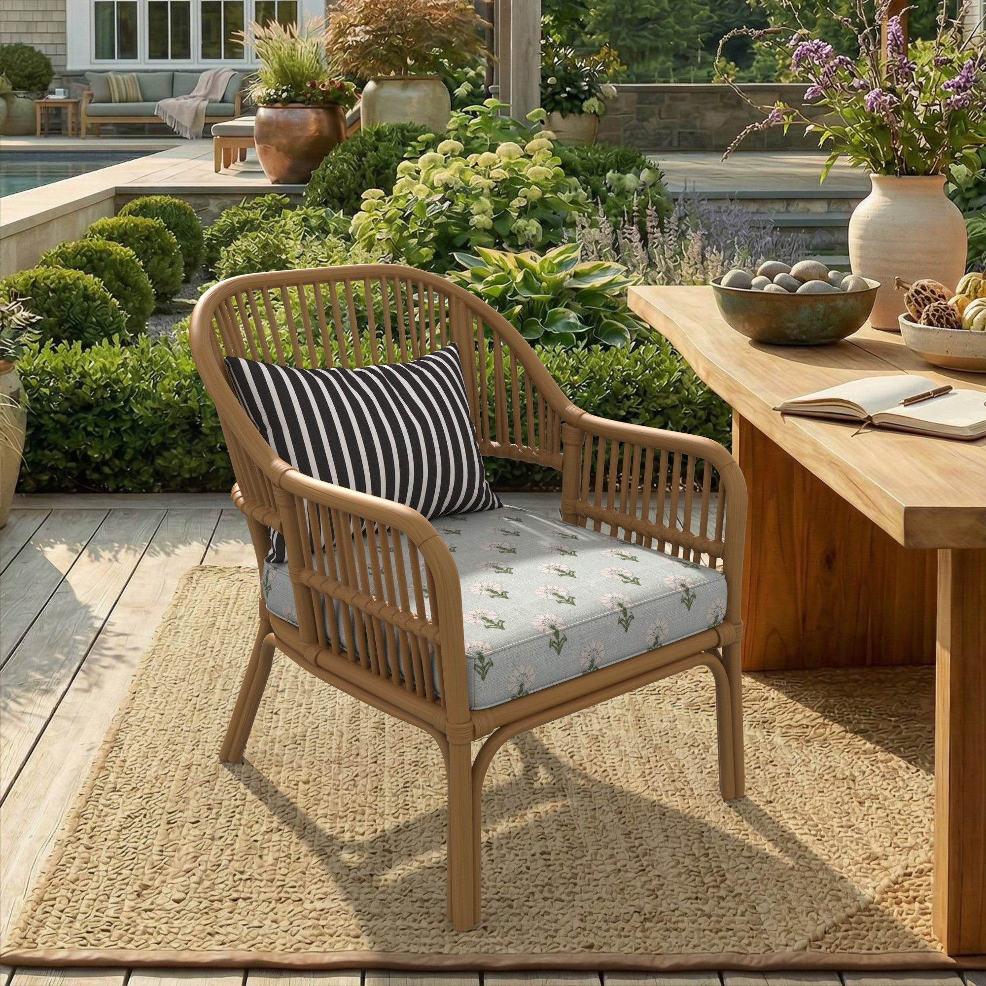 Amala Outdoor Sunbrella® Dining Seat Cushion, Sunbrella Mira Celeste