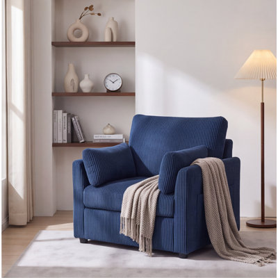 Fauteuil d'appoint 37,75 po en velours côtelé avec poches latérales et 2 coussins, fauteuil surdimensionné moderne pour salon, chambre à coucher, appartement