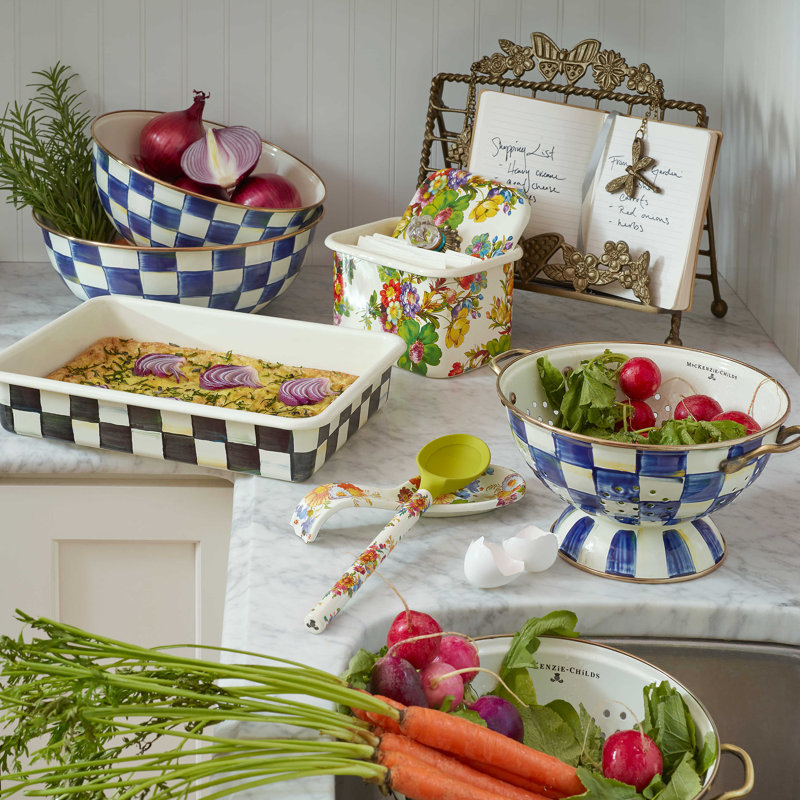 Large Blue and White Checkered Steel Colander