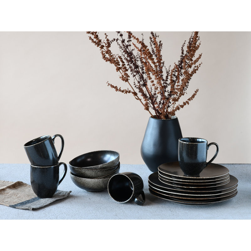 RUSTY 16 Piece Bone China Dinnerware Set, Service for 4