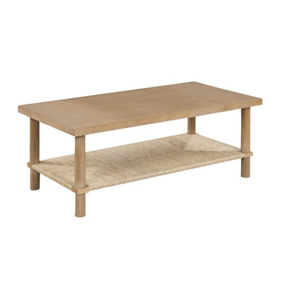 Beacon Bohemian Style Rectangle Coffee Table, Seagrass Bottom Shelf, Solid Wood Legs