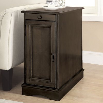 Porte-gobelet escamotable transitionnel pour armoire de table d'appoint avec prise USB intégrée, gris