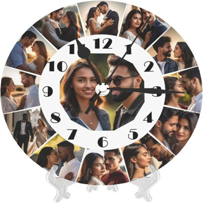 Custom Pictures Photo Round Wall Clock, Your Design Text Logo Silent Non-Ticking Decorative Clocks Battery Operated Quartz Quiet Desk Clocks For Home Decor