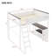 Grand lit mezzanine avec bureau, tablettes et boîte de rangement, station de charge USB, blanc