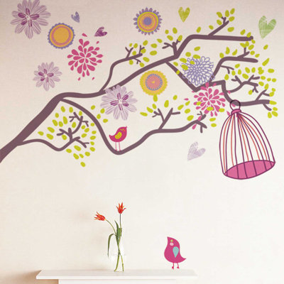 Décalcomanie murale cages colorées de fleurs