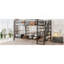 Lit mezzanine double en métal avec escalier, table de rangement basse et tablettes de rangement, noir
