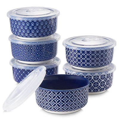 DOWAN 6oz Blue Floral Ramekin Set with Lids, 6-Piece