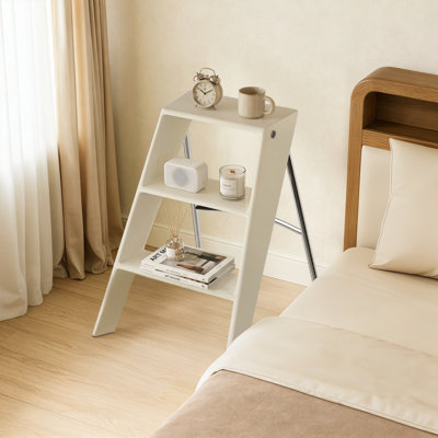 Échelle échelle, bibliothèque multifonctionnelle à 3 niveaux, tablettes de chambre à coucher élégantes pouvant servir de table de chevet, table d'appoint pour le salon, la cuisine et la chambre à coucher, blanc