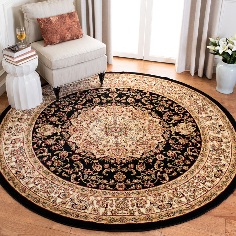 Malayah Klose Oriental Black/Ivory Area Rug, Round 5'3"
