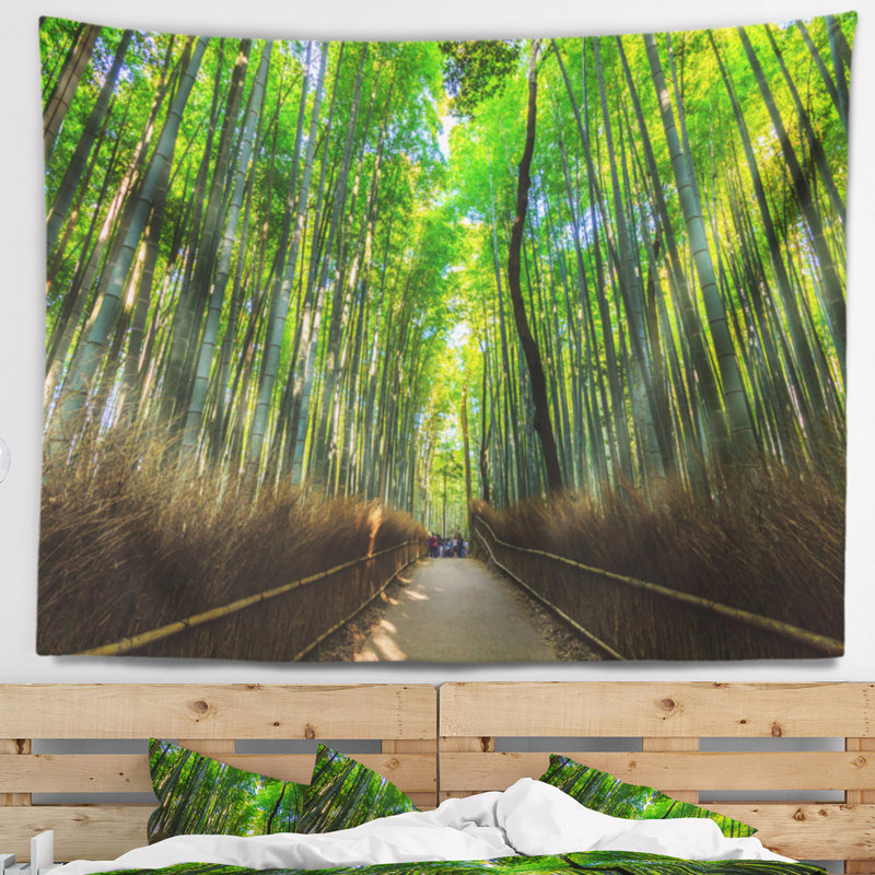 Tapisserie en polyester avec des oliveraies en bambou dense, avec accessoires suspendus inclus, H 68 po x l 80 po