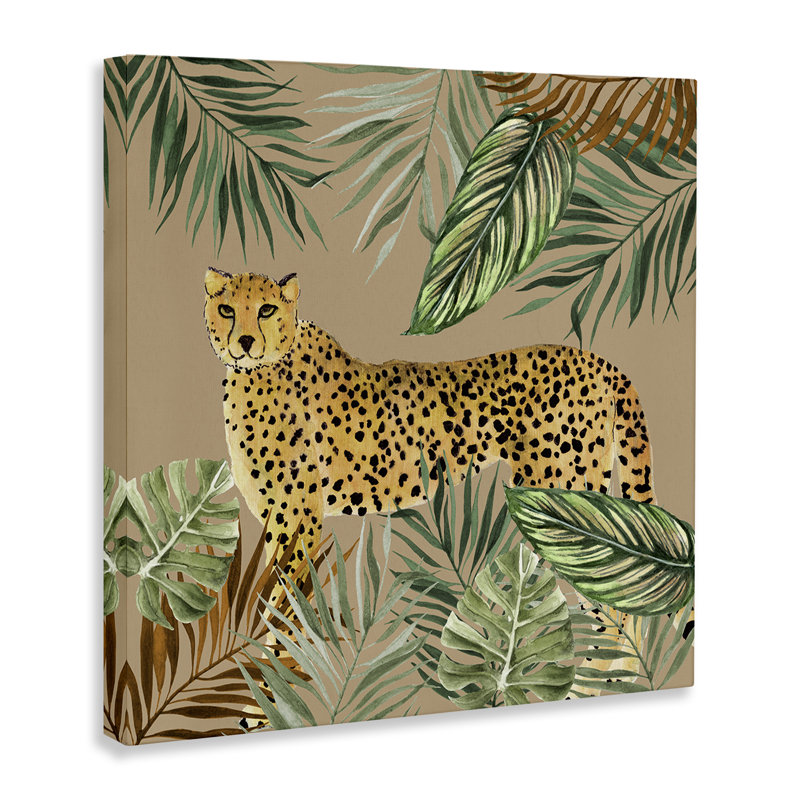«Palm Leaves Around Leopard», art mural par Janet Tava, H 36 po x l 36 po