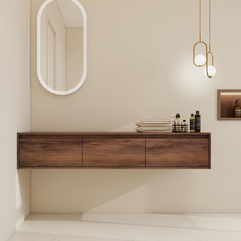 Armoire de rangement murale 60 po avec 3 tiroirs à fermeture en douceur, Noyer