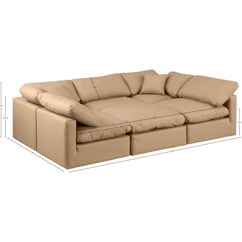 Itala Upholstered U-Shaped Sectional Reversible, Tan Vegan Leather