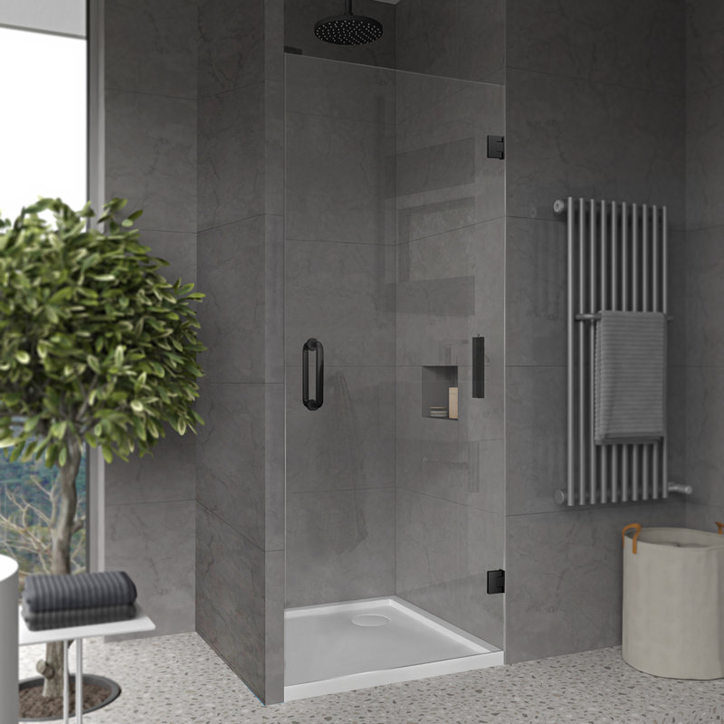 Frameless Shower Door - 3/8" SGCC Tempered Safety Glass with SmartGuard Coating - Single Hinged Design - 28" x 80" Matte Black Finish