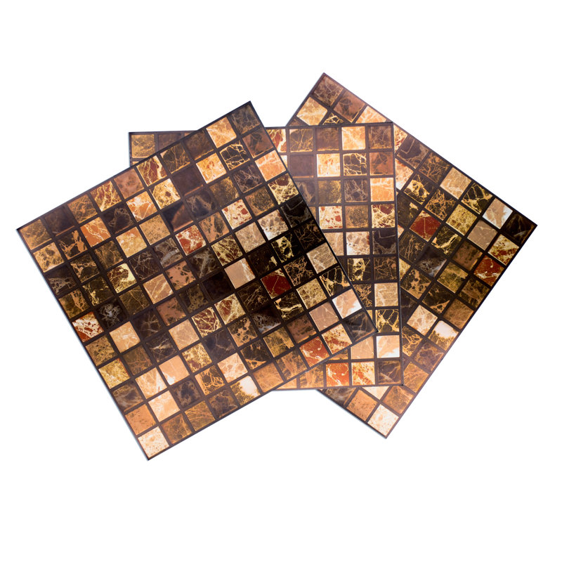 Marquina Metallic Marble Mosaic Wall Tile Sticker Set 15cm x 15cm , Brown