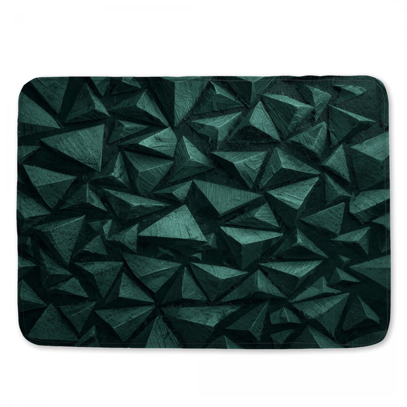Tapis de bain vert à motif de pyramides géométriques, L 34 po x L 21 po