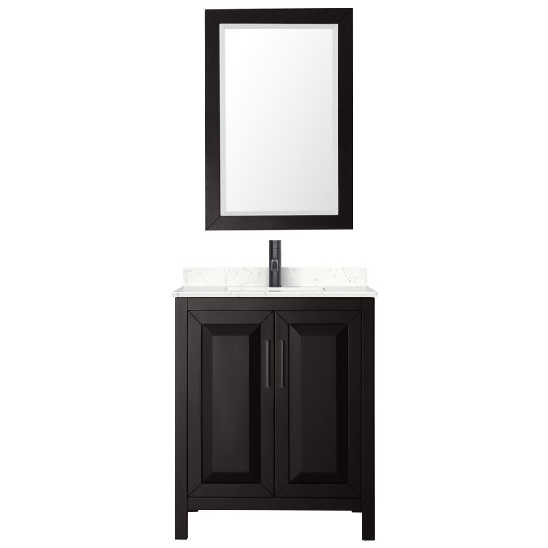 Daria 30'' Single Bathroom Vanity with Marble Top, Carrara Cultured Marble, Dark Espresso, Matte Black