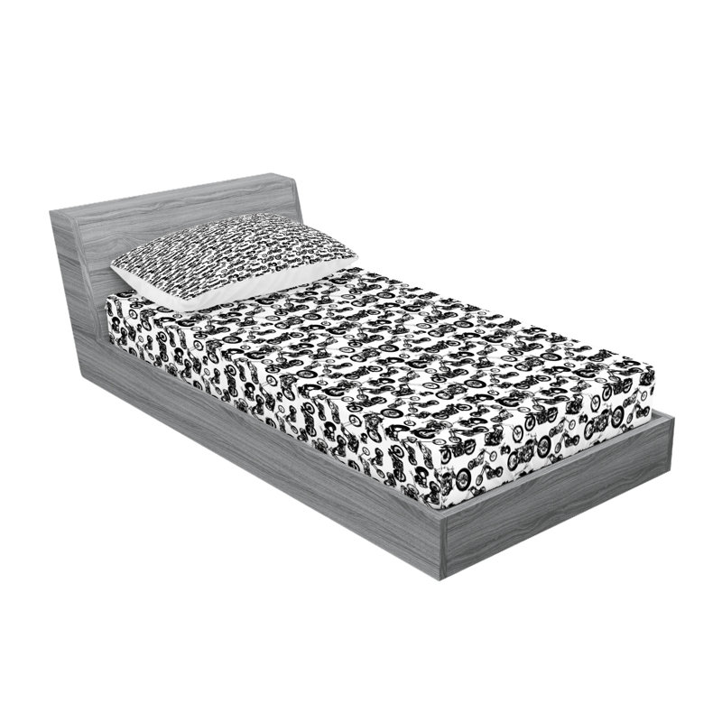 Drap-housse et coussin décoratif Ambesonne, noir et blanc, Ensemble de draps-housses pour lit simple + 2 taie