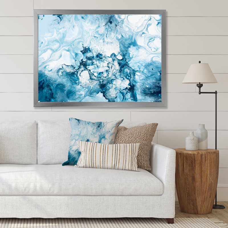 «Blue and White», peinture sur toile, H 16 po x l 32 po, Cadre photo argenté
